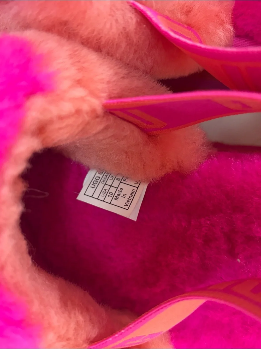 New Ugg Plush Slide Sandals in Bright Pink and Orange